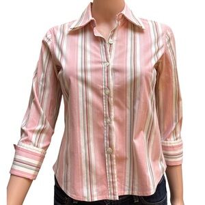 Anthropologie Elevenses Striped Cotton Blend Pink and White Women's Top Size 2